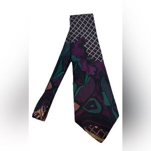 VTG Coogi Australia 100% Silk Artsy Abstract Purple Teal Tie-Biggie Cosby USA 90